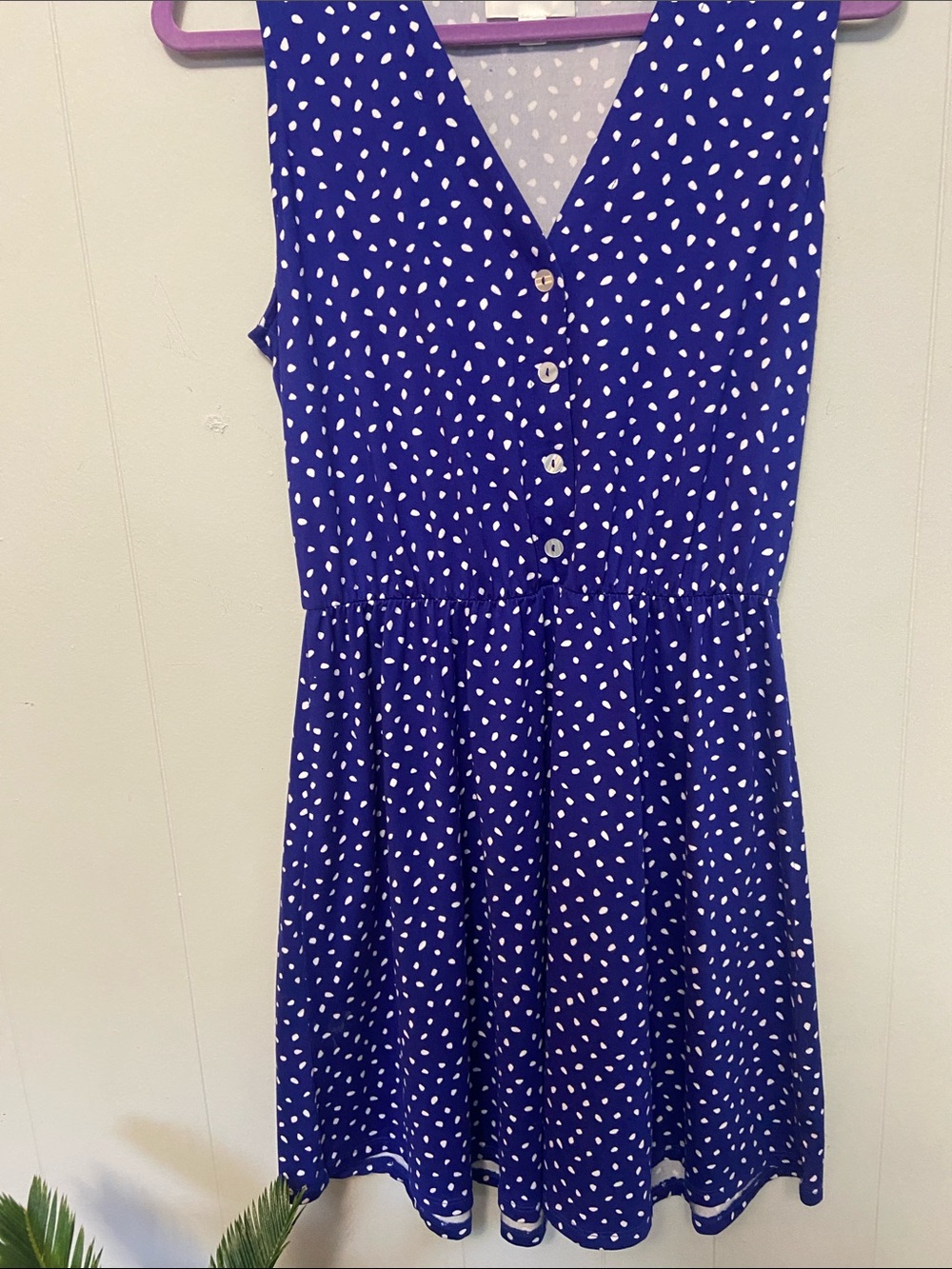 French Grey Blue Polka Dot Sleeveless Dress